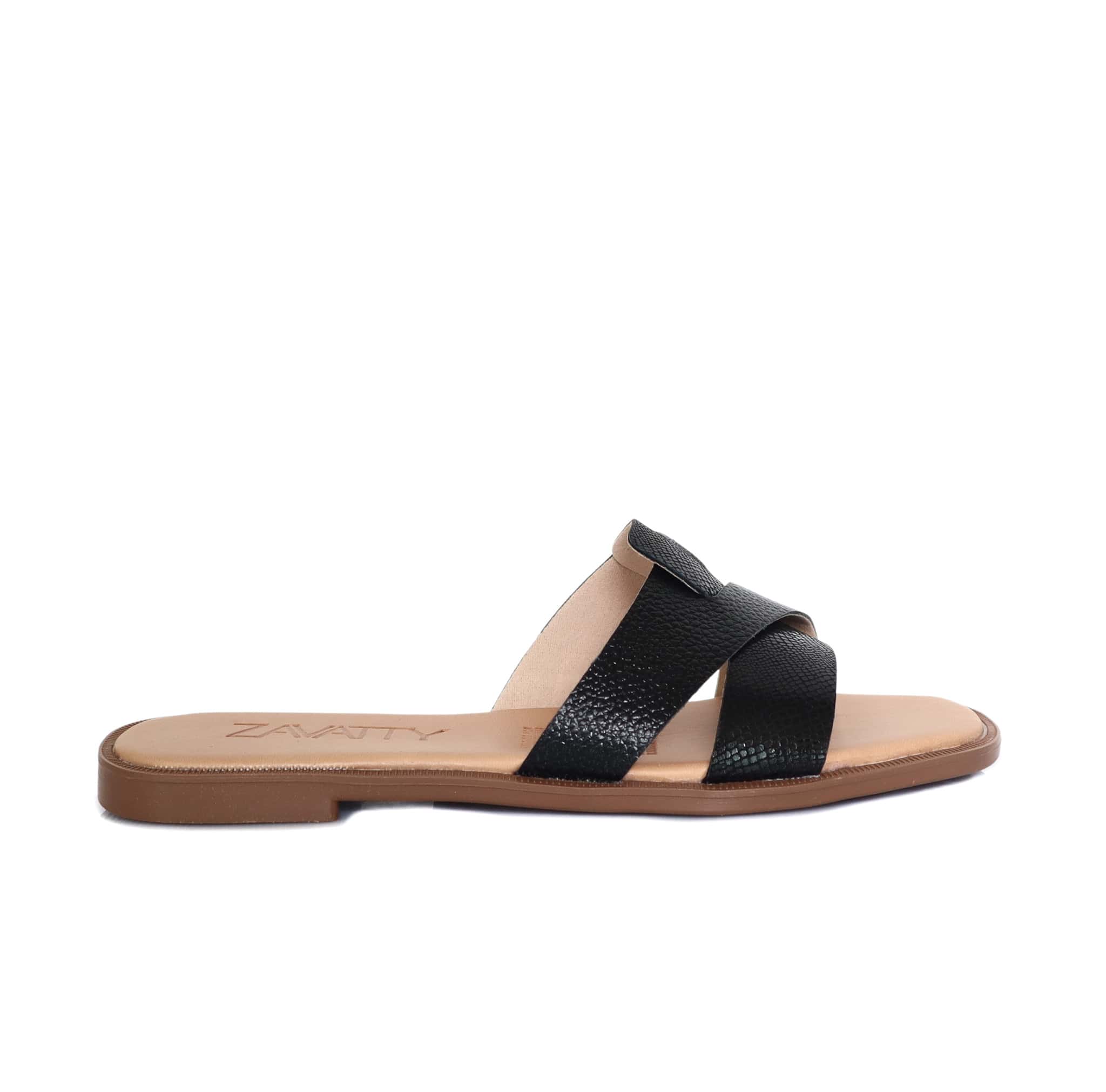 Sandalia plana negro x folia cuero para mujer 23C10-Z19