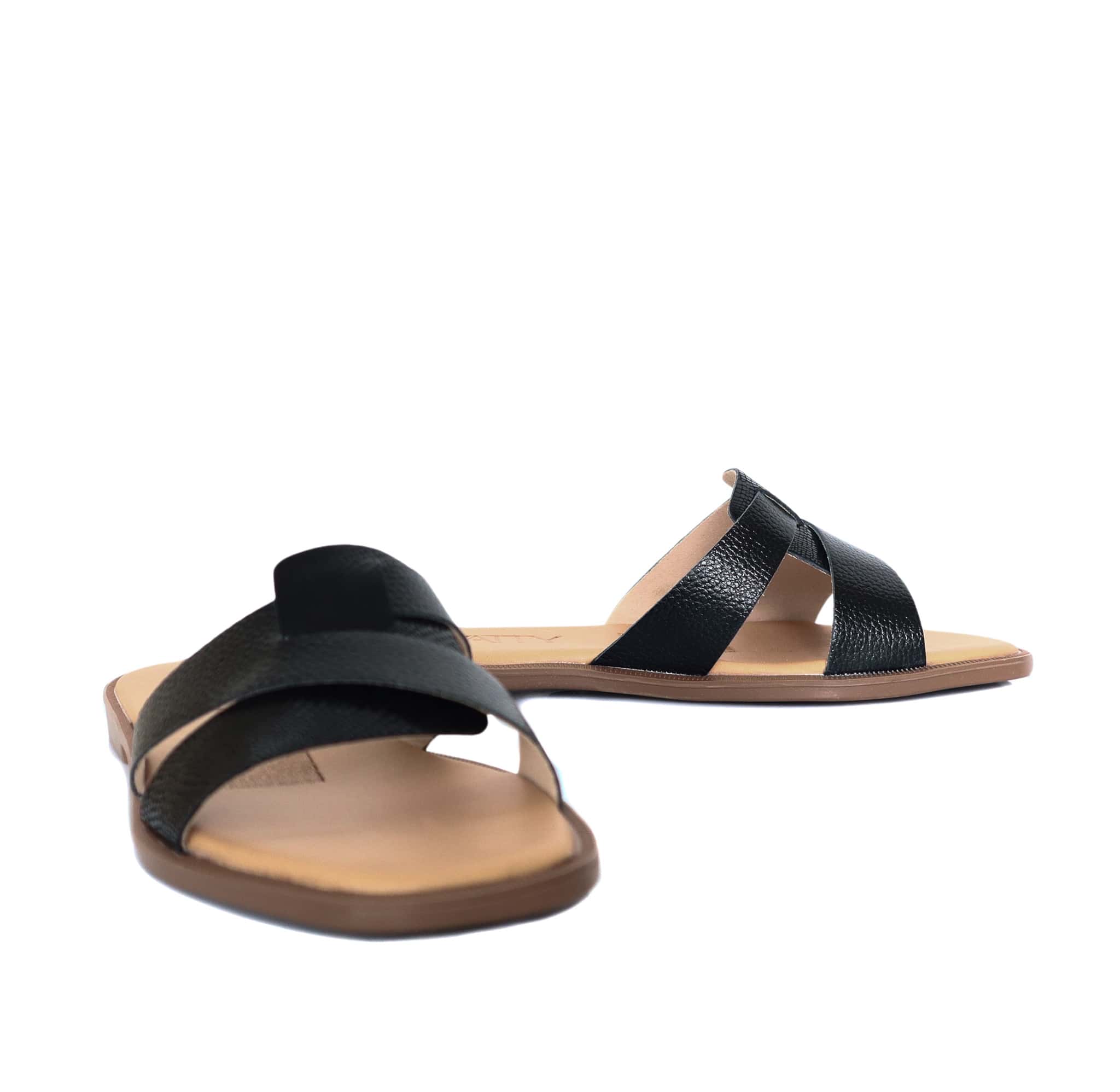Sandalia plana negro x folia cuero para mujer 23C10-Z19