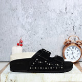Sandalia canoa negro cuero para mujer 251318-z718
