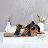 Sandalia plana negro cuero para mujer 25C36-Z19