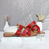 Sandalia plana rojo cuero para mujer 25C36-Z19