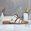 Sandalia plana plateado cuero para mujer 25C38-Z19