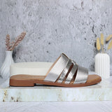 Sandalia plana plateado cuero para mujer 25C39-Z19