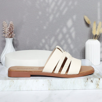 Sandalia plana talco cuero para mujer 25C39-Z19