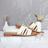 Sandalia plana talco cuero para mujer 25C39-Z19