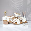 Sandalia tacon blanco ostra cuero para mujer 350-Z310