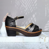 Sandalia tacon negro cuero para mujer 6132-Z06