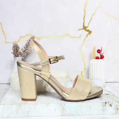 Sandalia tacon champaña brillante para mujer 7593-Z522