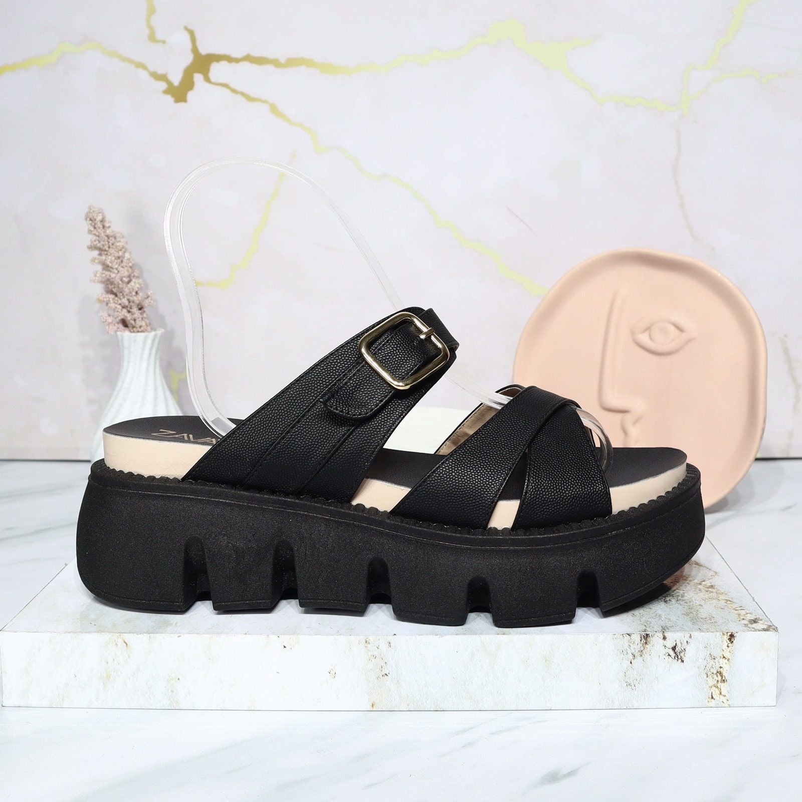 Plataforma baja negro para mujer 9025-1-Z83