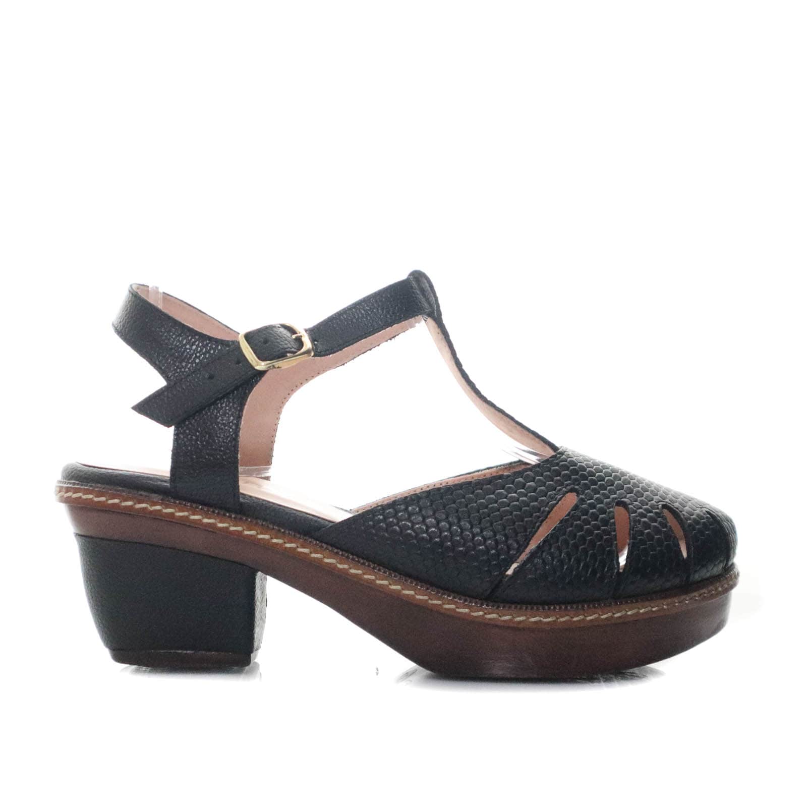 Sleidy negro cuero para mujer H-SILVIA