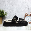 Sandalia canoa negro gravado para mujer H-CAMILA