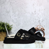 Sandalia canoa negro gravado para mujer H-CAMILA