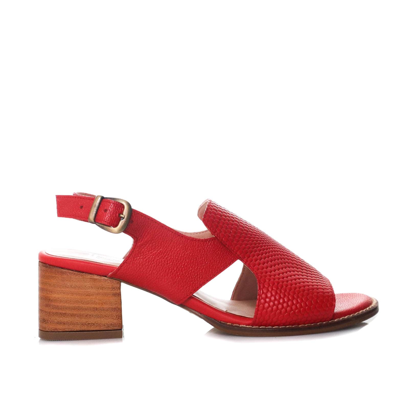 Sandalia tacon rojo cuero para mujer H-EVA