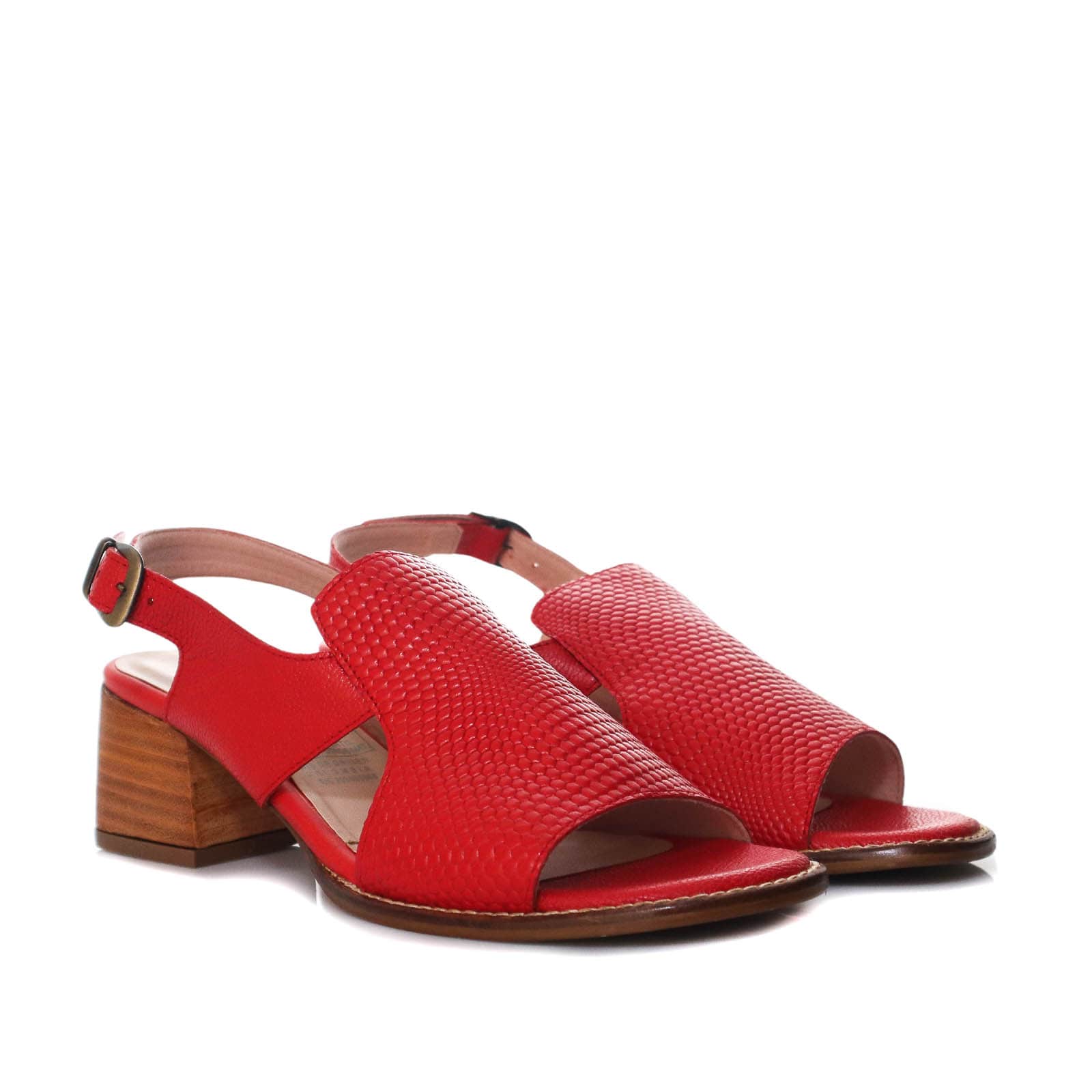 Sandalia tacon rojo cuero para mujer H-EVA