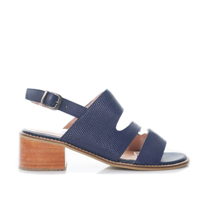 Sandalia tacon azul cuero para mujer H-FANNY