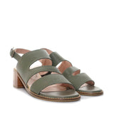Sandalia tacon verde pino cuero para mujer H-FANNY