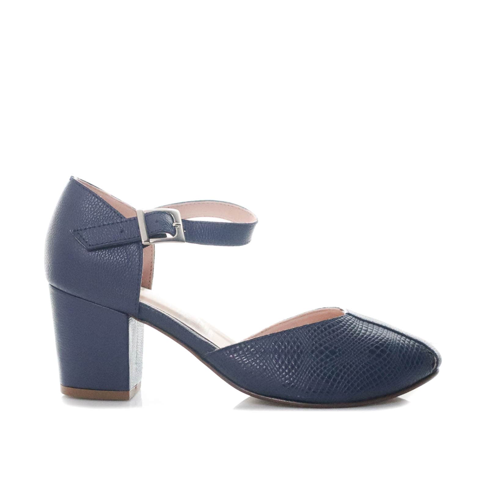 Sandalia tacon azul cuero para mujer H-GRETA