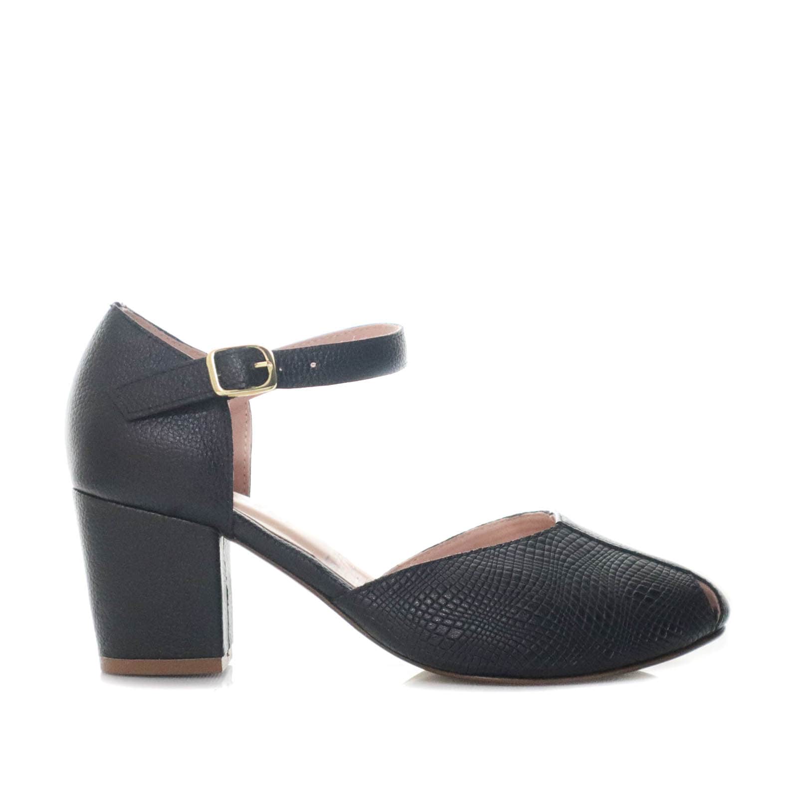 Sandalia tacon negro cuero para mujer H-GRETA