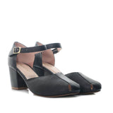 Sandalia tacon negro cuero para mujer H-GRETA