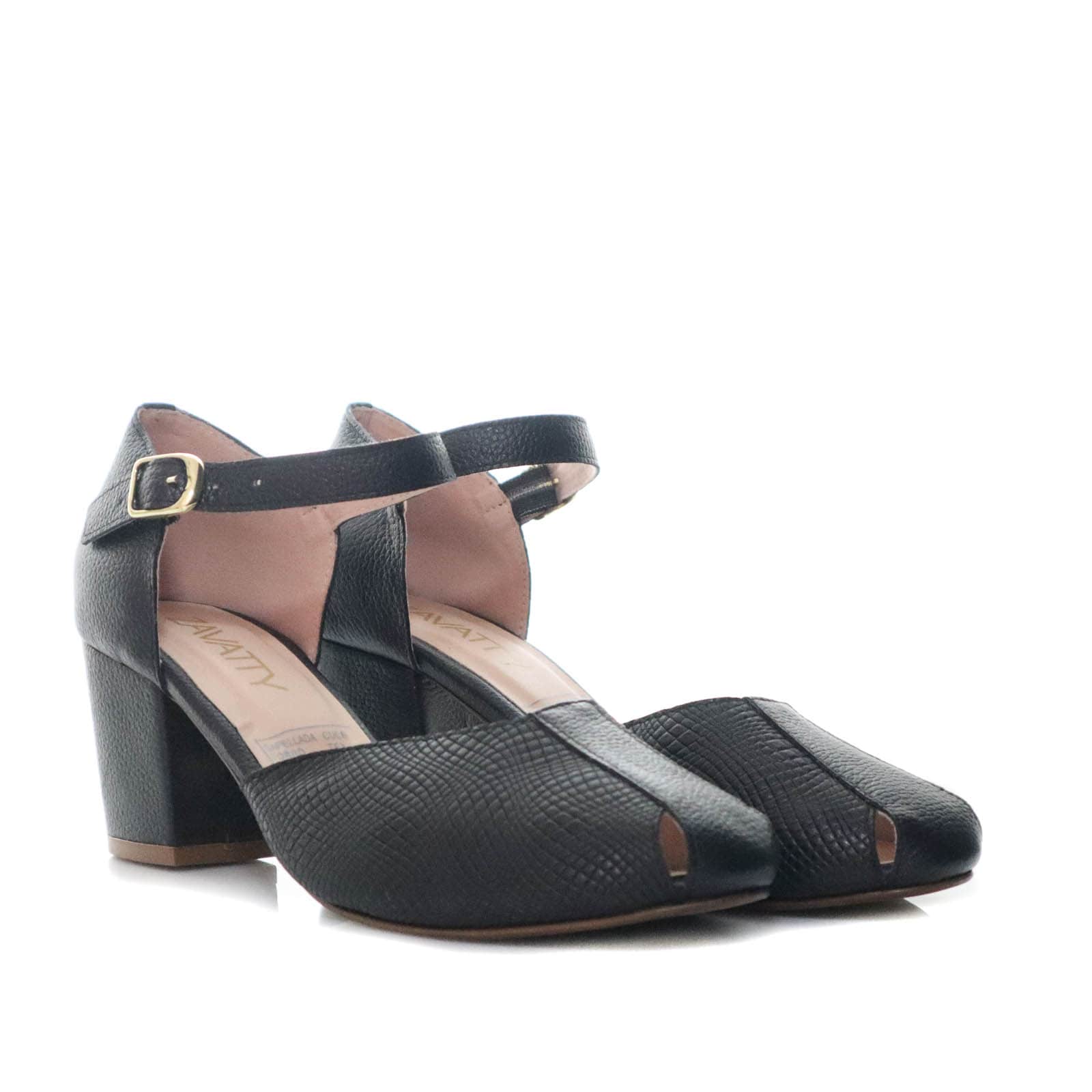 Sandalia tacon negro cuero para mujer H-GRETA