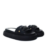 Sandalia plana negro x camuflado para mujer H-NORA