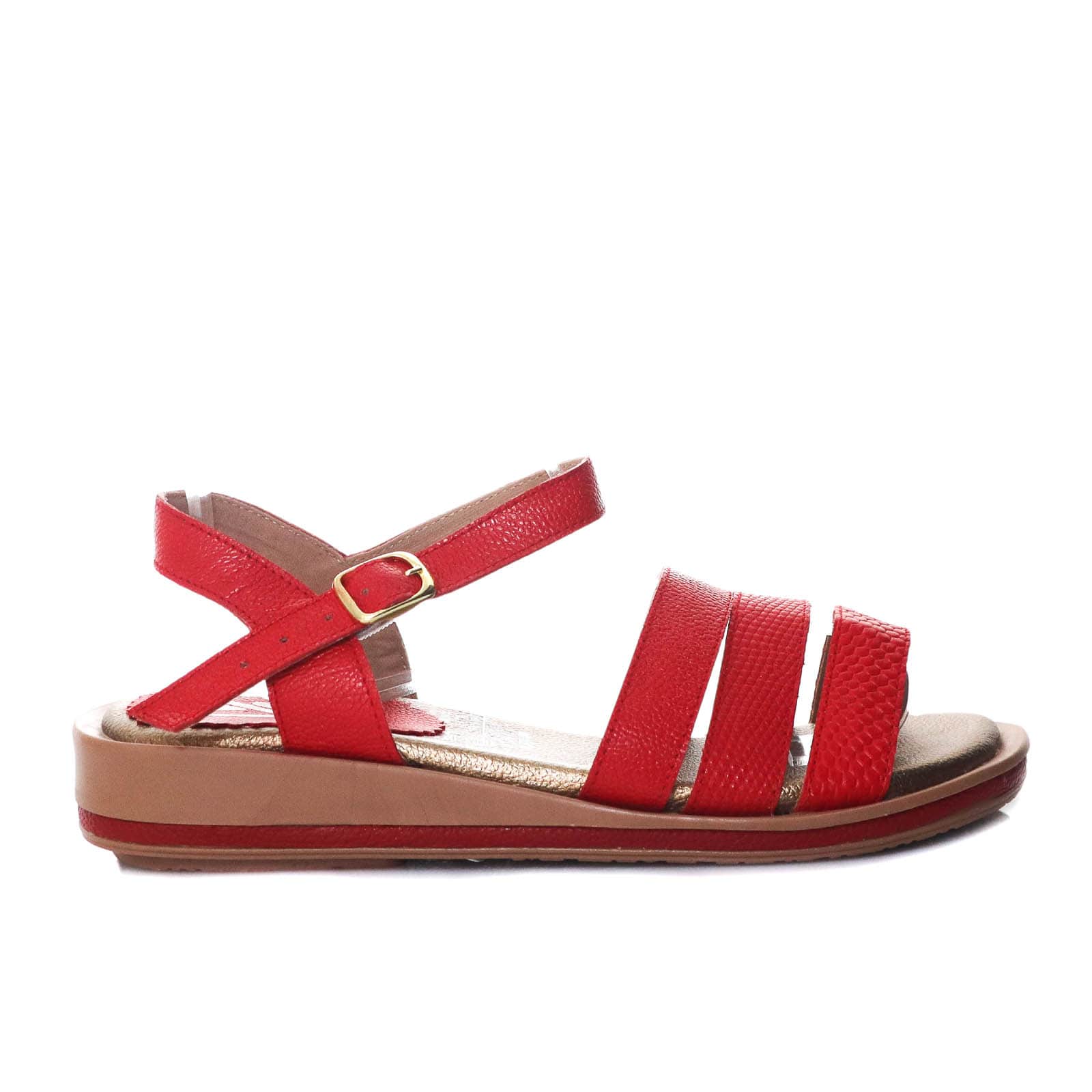 Sandalia plana rojo cuero para mujer H-VIOLETA