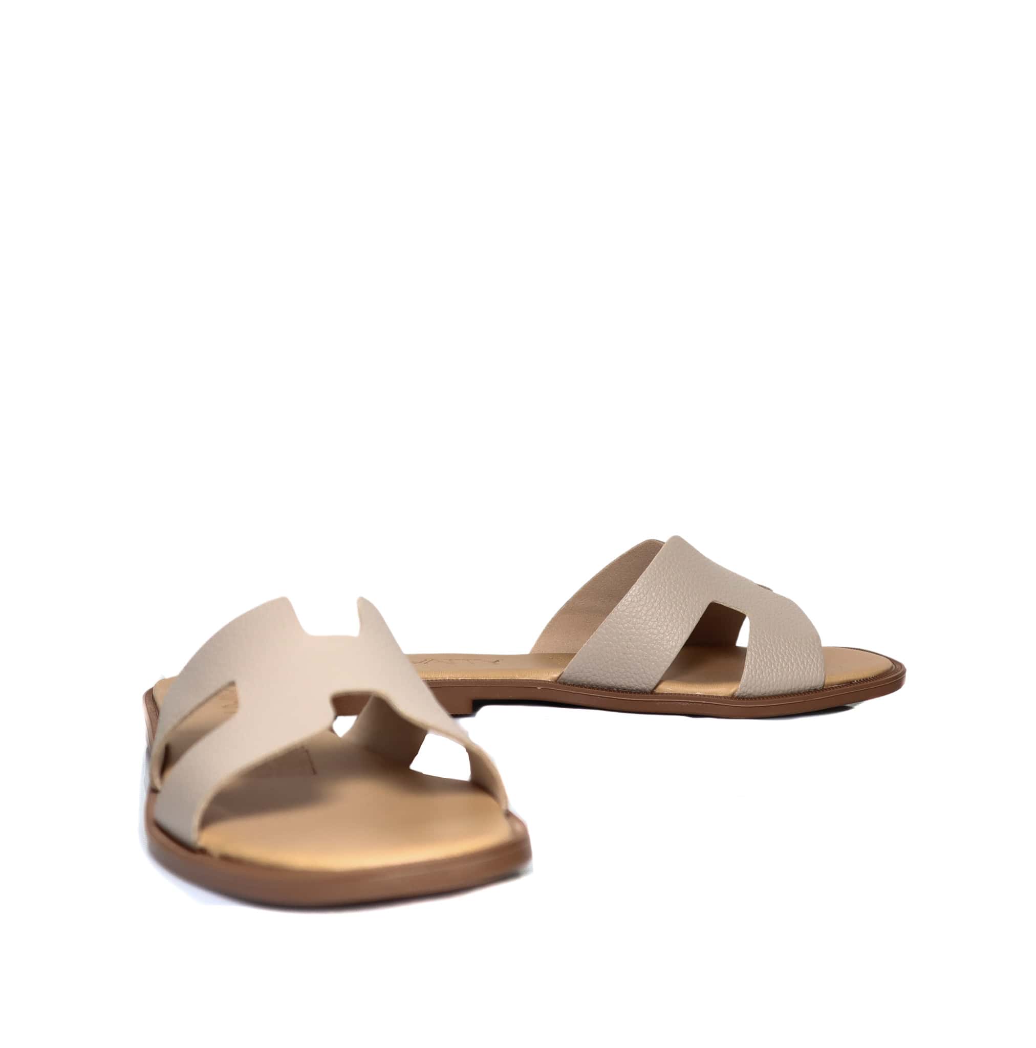 Sandalia plana crema cuero para mujer HERMES-Z19
