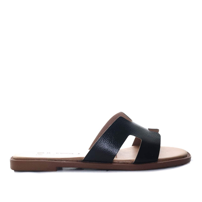 Sandalia plana negro para mujer HERMES-Z19