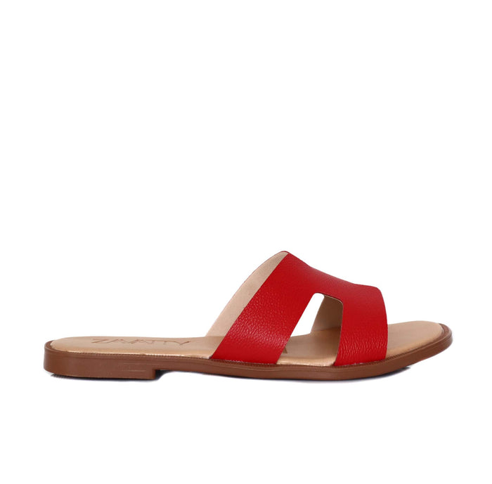 Sandalia plana rojo cuero para mujer HERMES-Z19