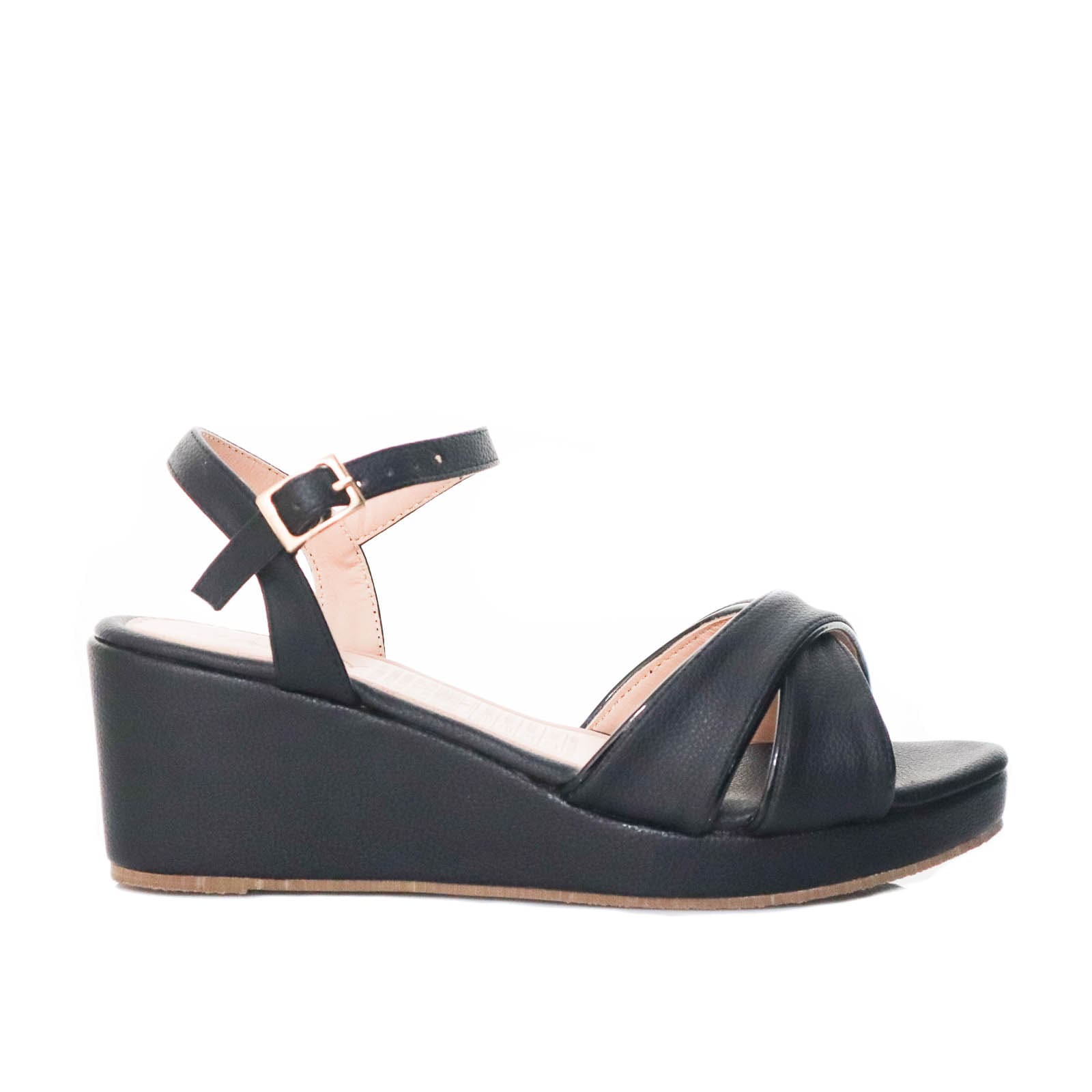 Sandalia plataforma baja negro x charol para mujer P502-Z132