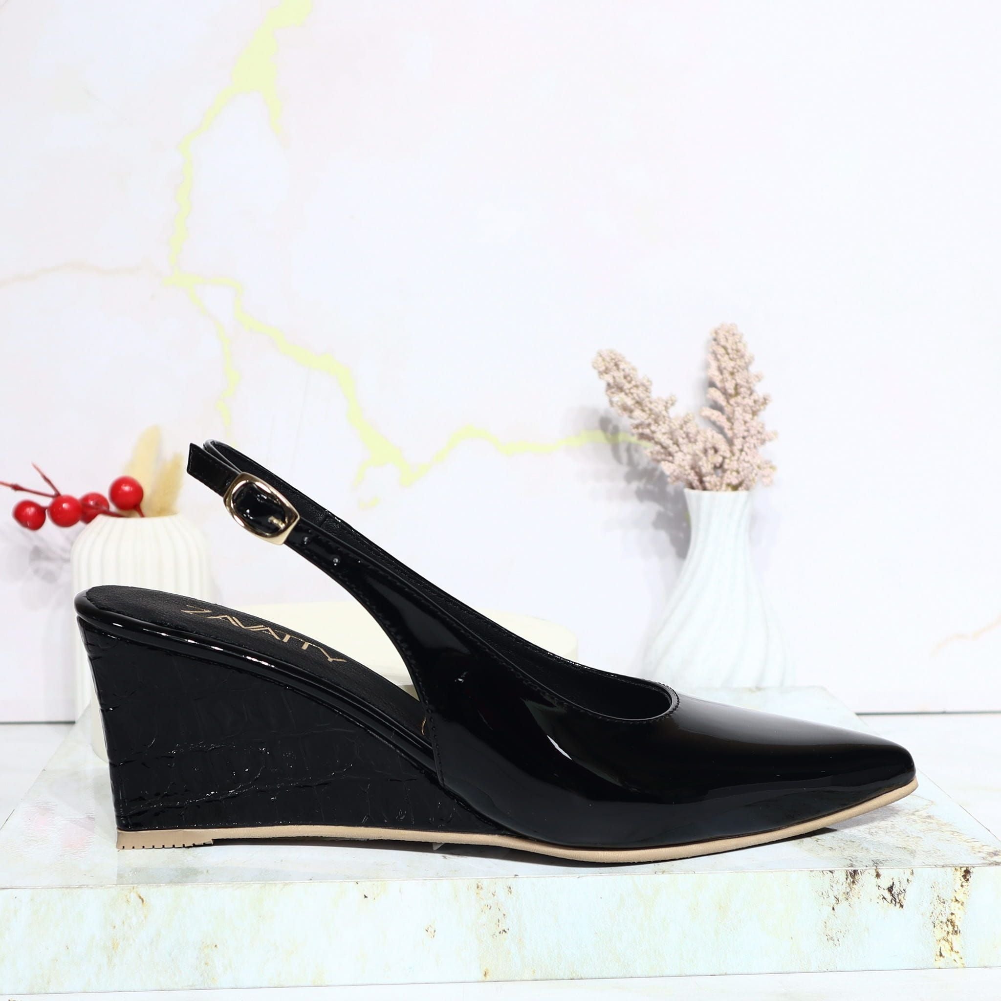 Plataforma baja negro charol para mujer VALERY-Z120