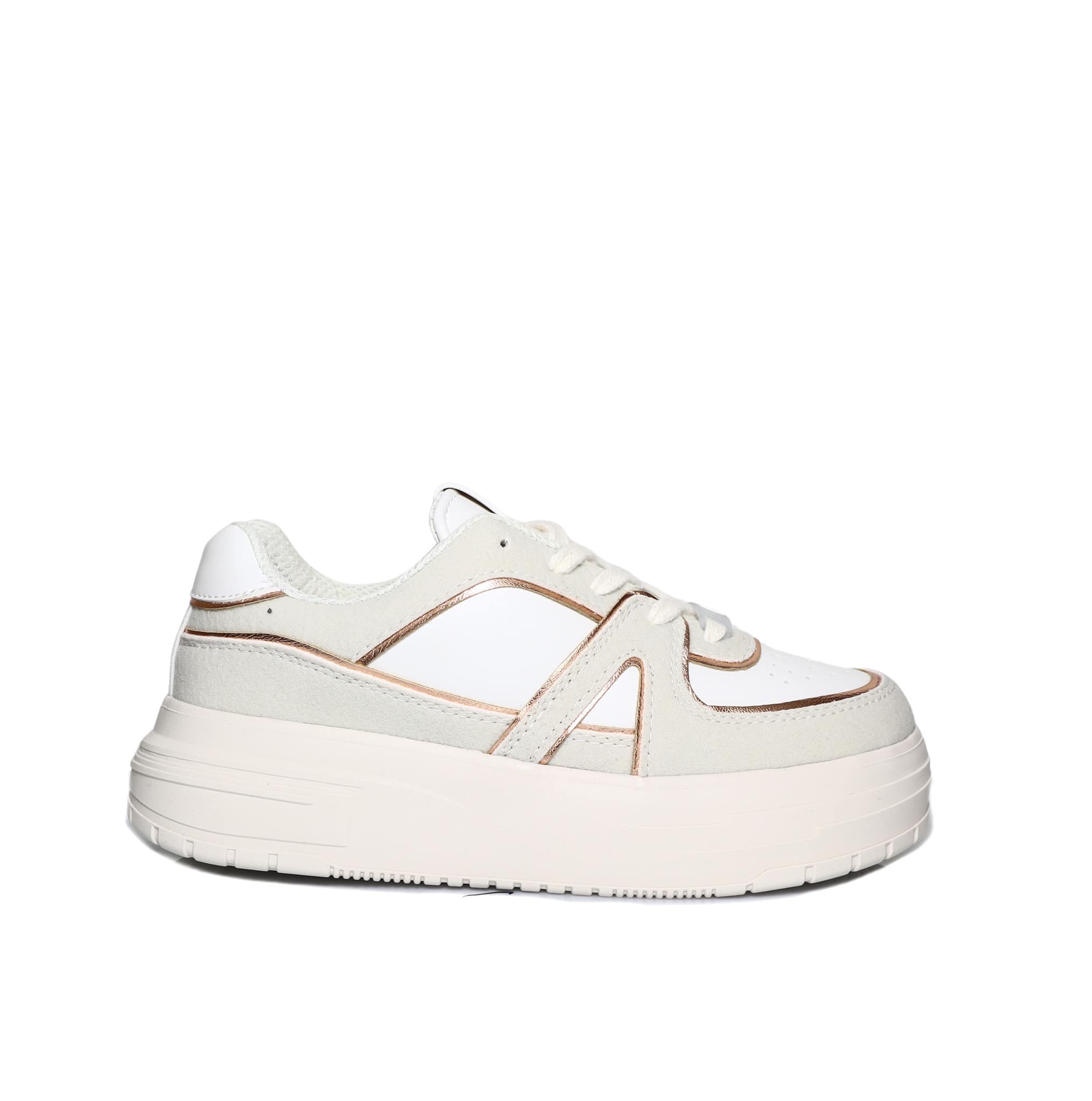 Tenis beige x oro rosa para mujer 153-3-Z287