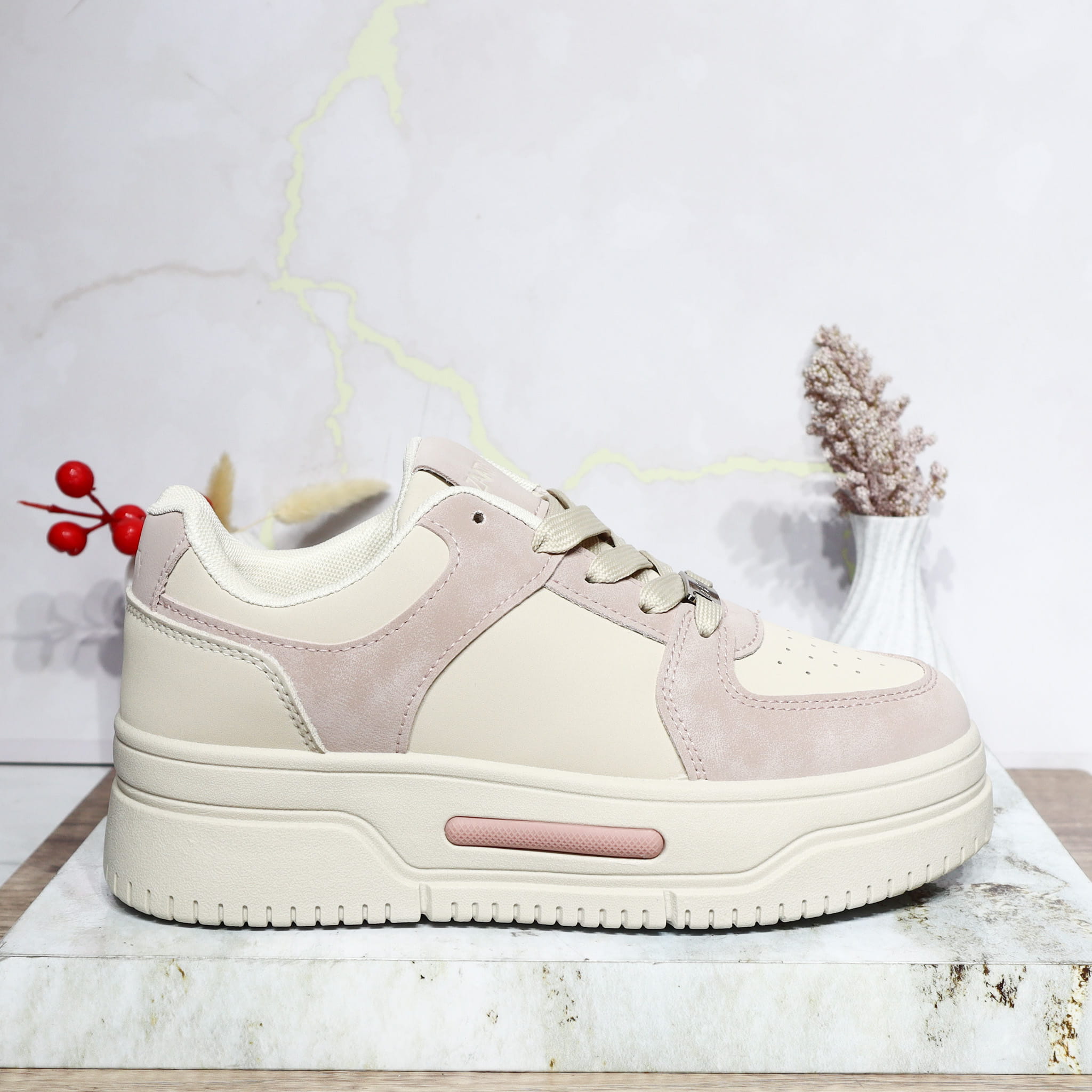 Tenis beige x rosa para mujer 25052-Z477