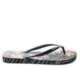 Sandalia plana negro x flores para mujer VT25483