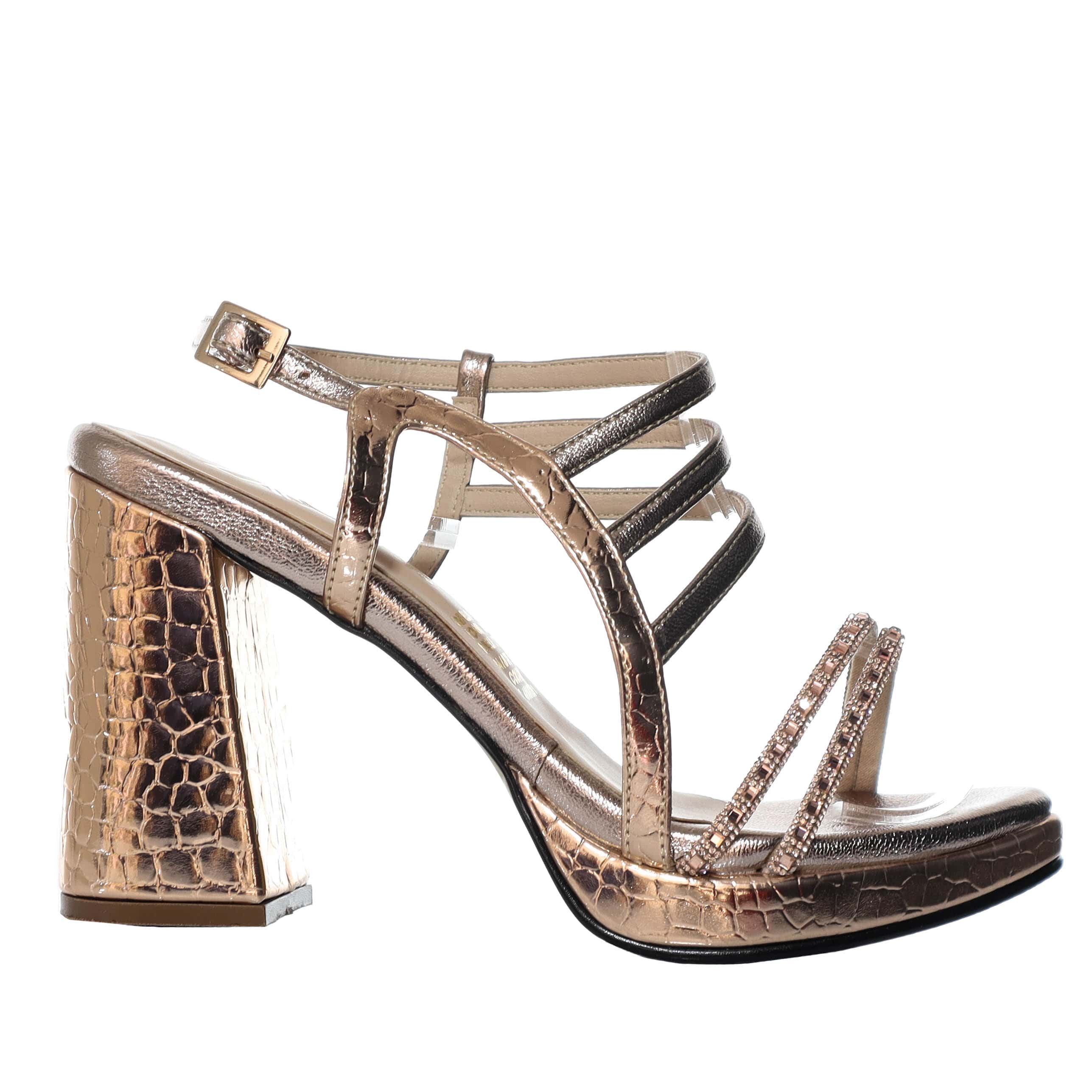 Plataforma tacon oro rosa metalizado para mujer 003-Z523