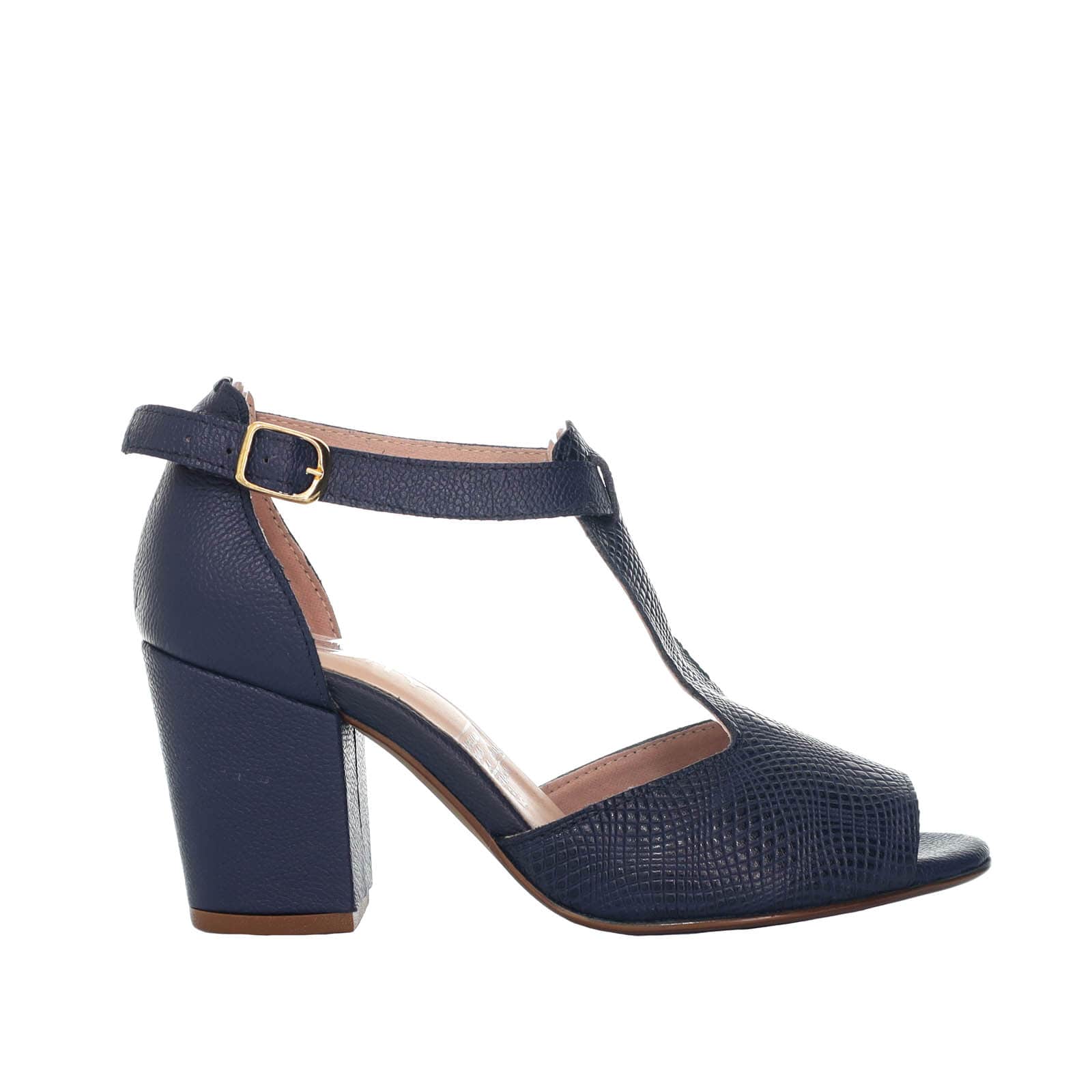 Sandalia tacon azul cuero para mujer H-CORAL