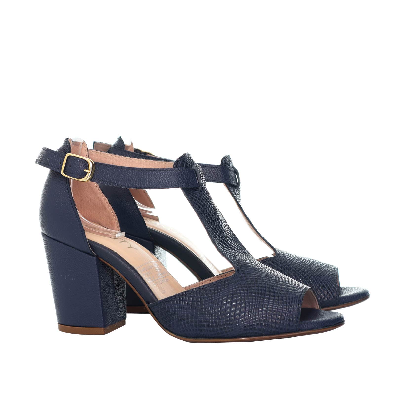 Sandalia tacon azul cuero para mujer H-CORAL