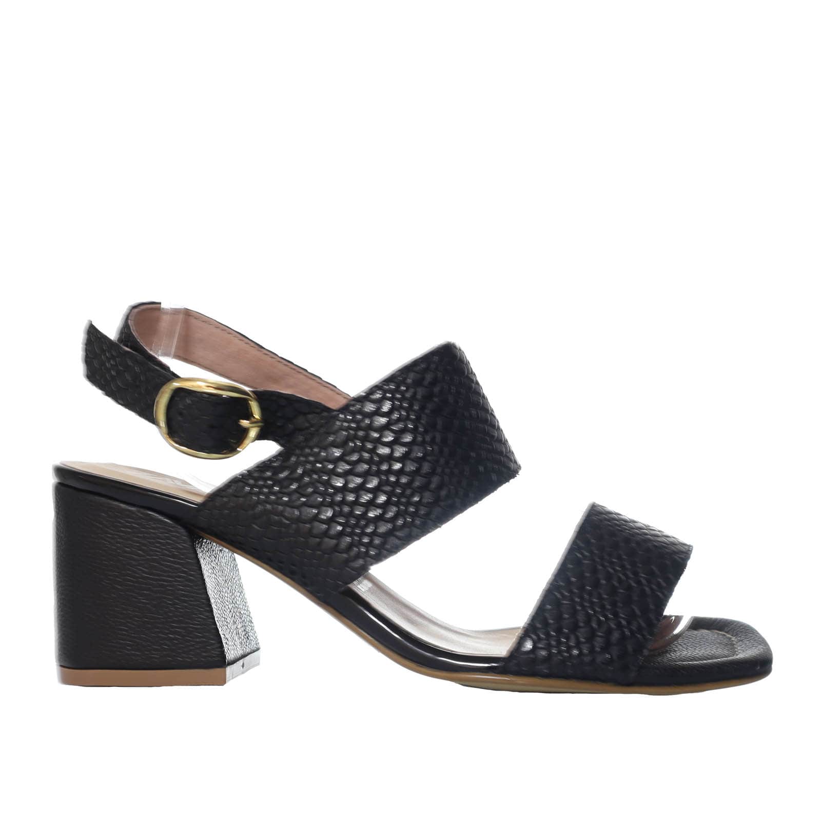 Sandalia tacon negro cuero para mujer H-DIANA