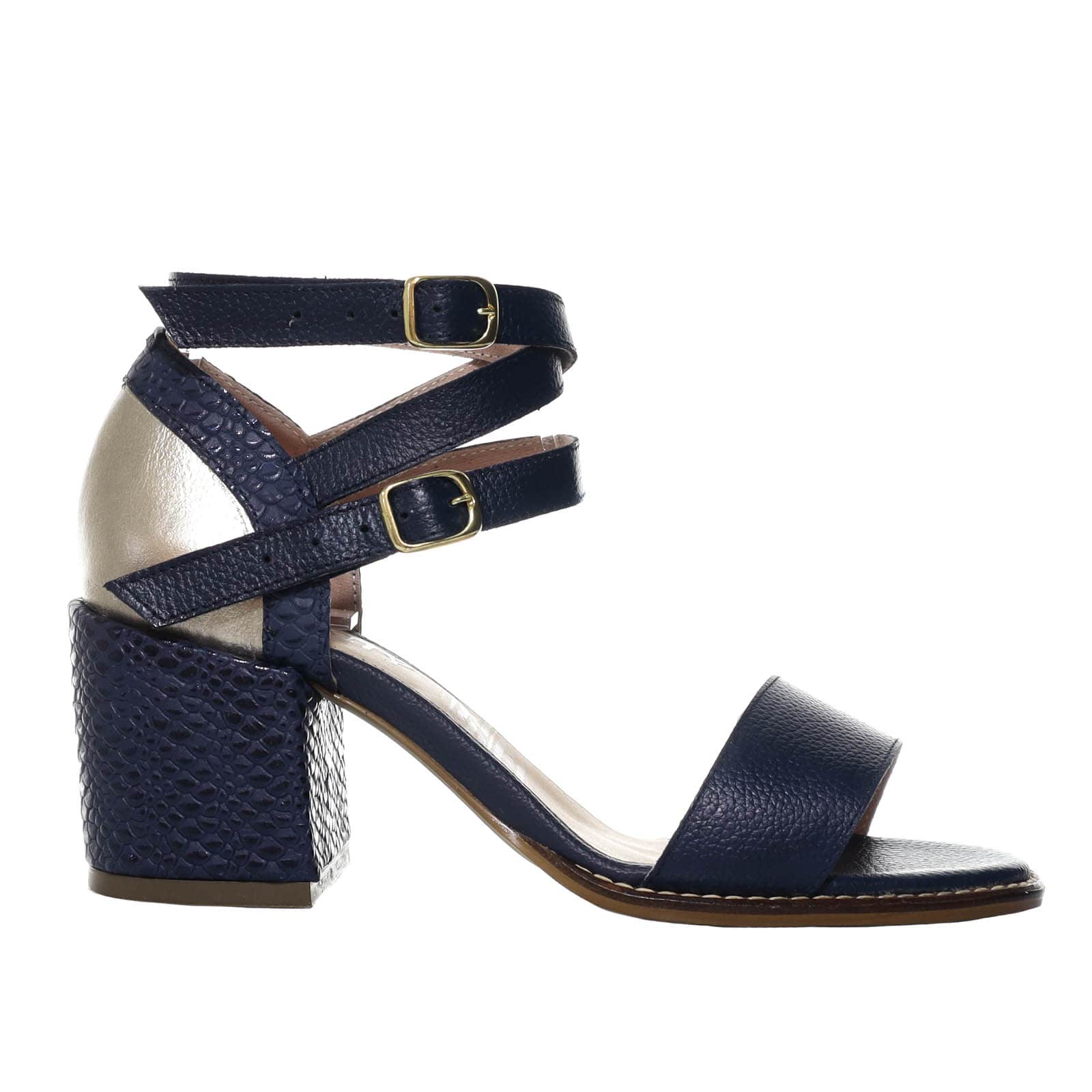 Sandalia tacon azul cuero para mujer H-LAURA