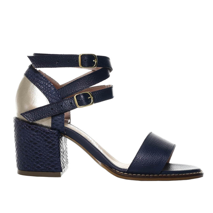 Sandalia tacon azul cuero para mujer H-LAURA