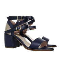 Sandalia tacon azul cuero para mujer H-LAURA