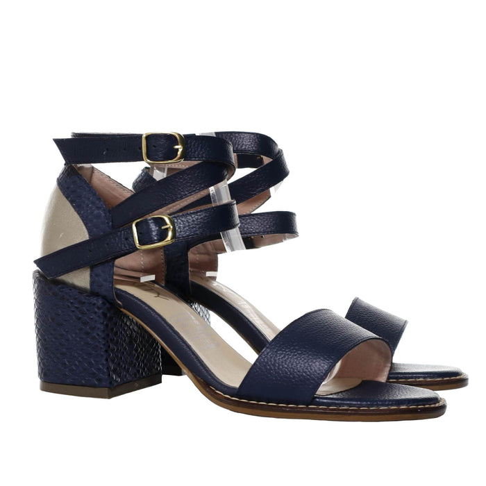 Sandalia tacon azul cuero para mujer H-LAURA