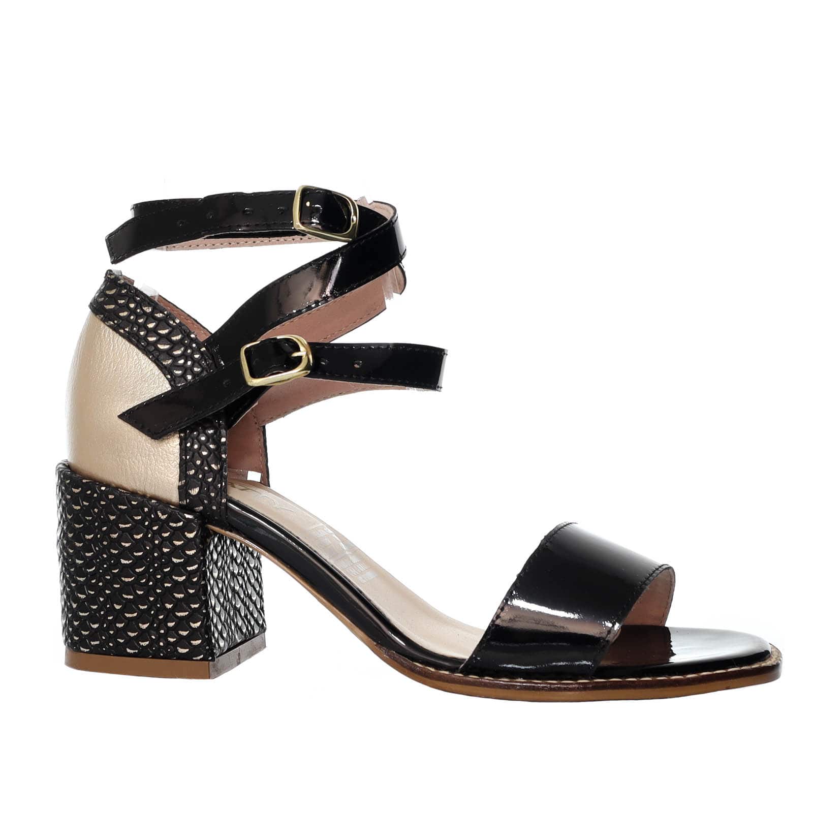 Sandalia tacon negro cuero para mujer H-LAURA
