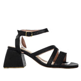 Sandalia tacon negro cuero para mujer H-MARGOT