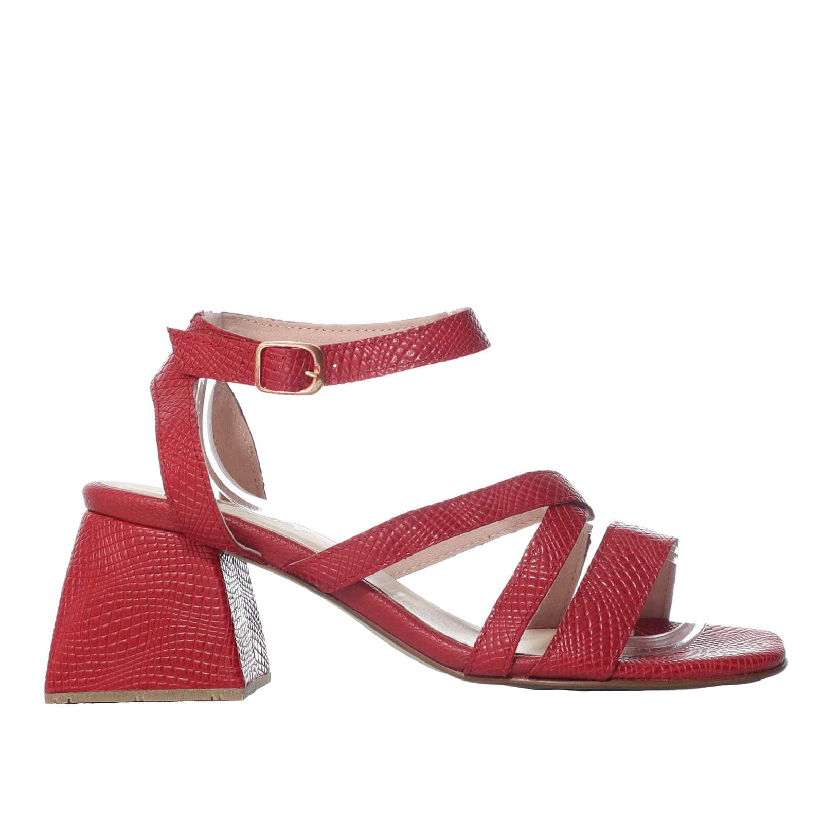 Sandalia tacon rojo cuero para mujer H-MARGOT