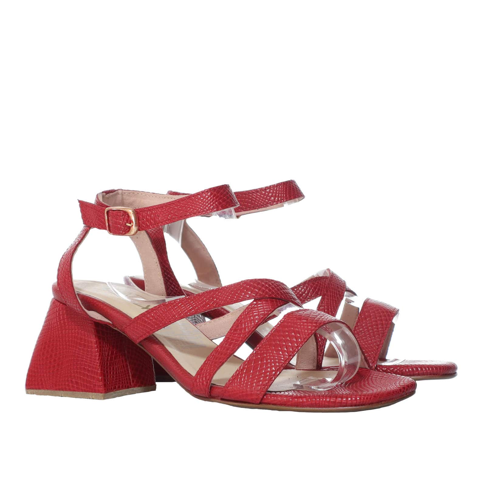 Sandalia tacon rojo cuero para mujer H-MARGOT