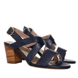 Sandalia tacon azul cuero para mujer H-VANESA