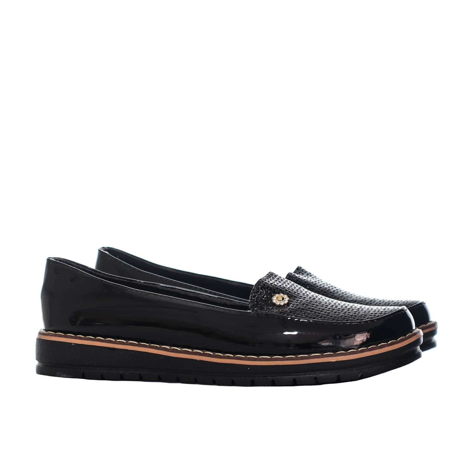 Mocasin negro charol para mujer 729-Z360