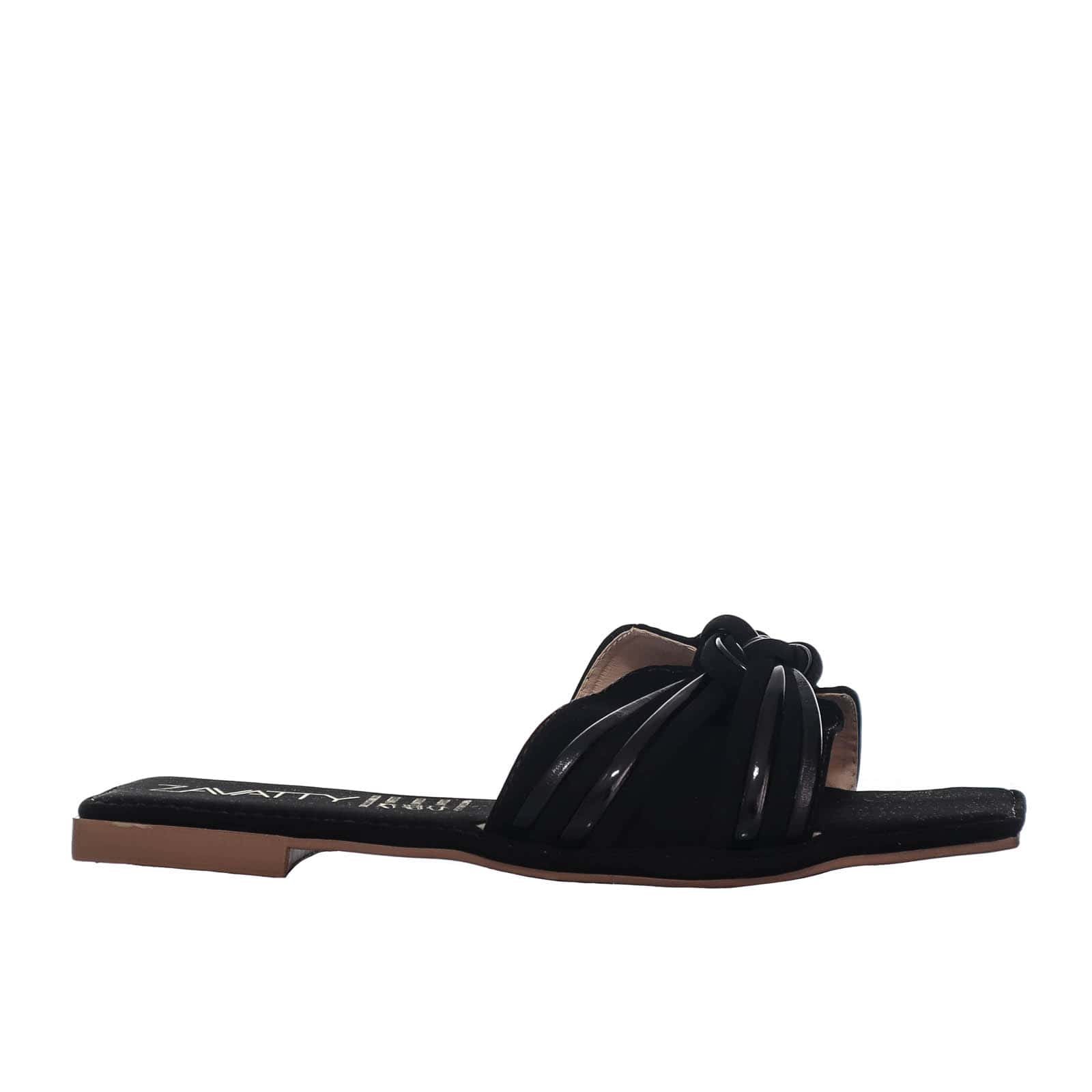 Sandalia plana negro nobuck x charol para mujer 1826-Z278