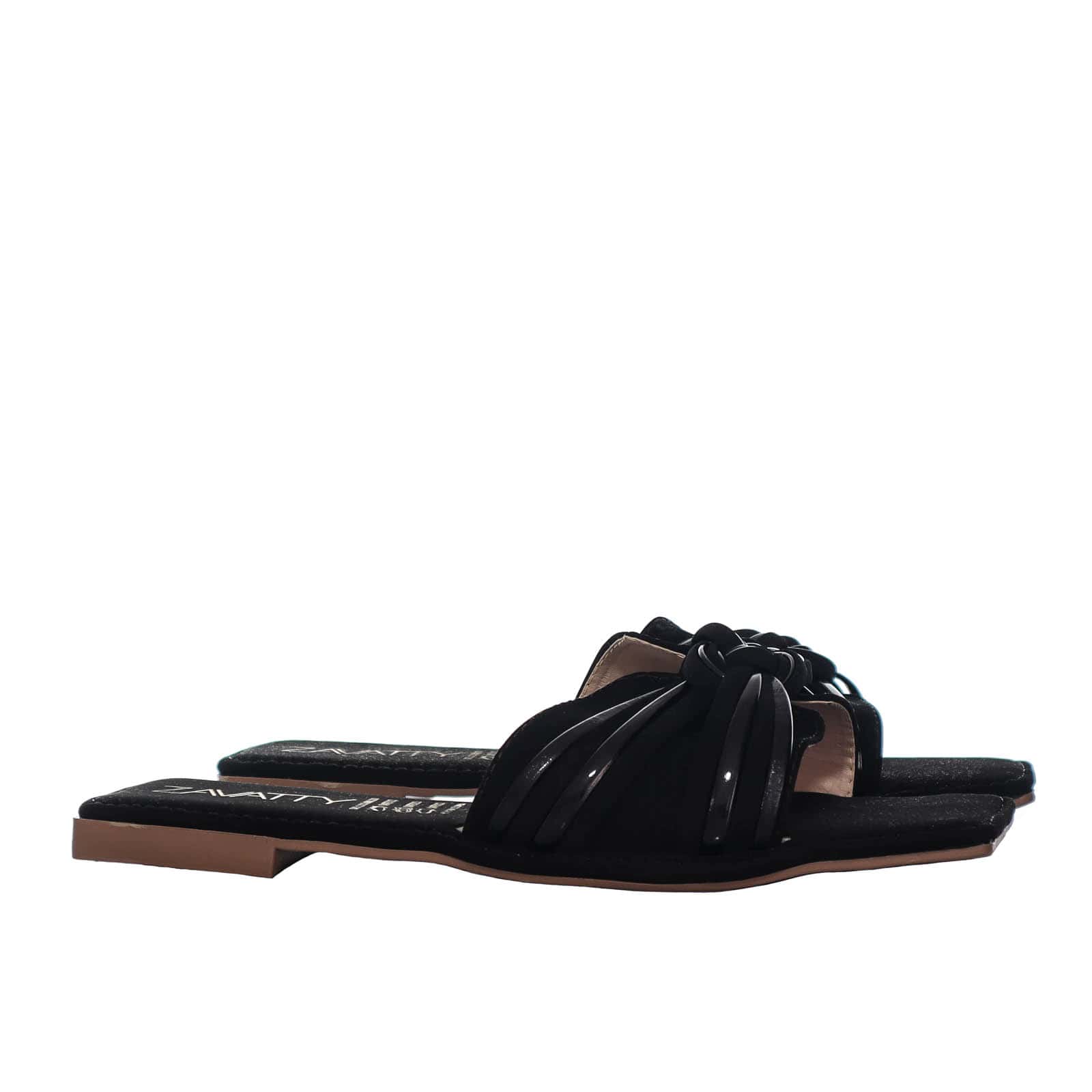 Sandalia plana negro nobuck x charol para mujer 1826-Z278